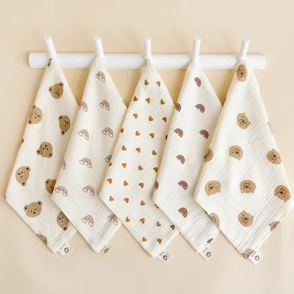 1/5pc Baby Face Towel Set - Newborn Cotton Muslin Items Includes Bibs Handkerchiefs Soft Saliva Towels & Feeding Burp Cloths