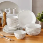 MALACASA LEILA 12/16/24/32 Ceramic Plate Sets White Porcelain Dinnerware Set with 4/6 PCS Dinner Plate/Dessert/Cereal Bowl/Soup