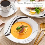 VEWEET FIONA 30/60 Piece Black Lines Porcelain Ceramic Tableware Set with Dessert Plates/Soup Plates/Dinner Plates/Cups/Saucers