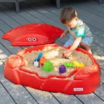 Coastal Crab Fully Assembled Sandbox for Kids, Toddler Outdoor Sand Box with Lid for Playground, Backyard, Ages 1.5 to 5 Years,