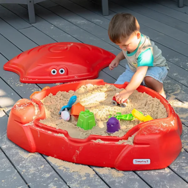 Coastal Crab Fully Assembled Sandbox for Kids, Toddler Outdoor Sand Box with Lid for Playground, Backyard, Ages 1.5 to 5 Years,