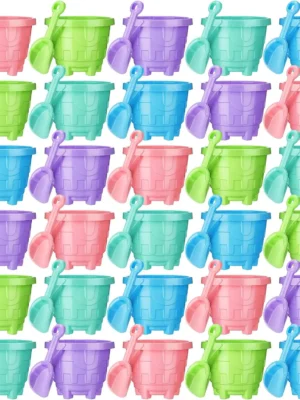 60 Pcs Sand Buckets Bulk for Kids Easter Sand Buckets and Shovels for Kids 5.5 Inch Plastic Beach Pails Toys for Girls Boys Gift