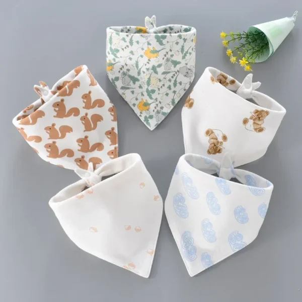 5pcs/lot Baby Bibs Cotton Saliva Towel Triangle Scarf Newborn Double Layer Burp Cloths Bandana Baby Accessories Newborn