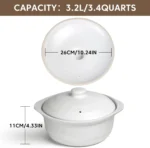 White Ceramic Casserole Pot with Lid 3.4 Quart Clay Cookware Stockpot for Soup Rice Stew