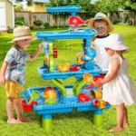 4-Tier Sand and Water Table for Kids, Outdoor Splash and Play Activity Set for Boys and Girls Ages 3 4 5 6 7 8 Years, Summer Bea