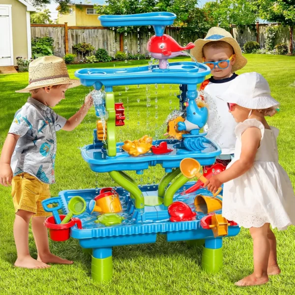 4-Tier Sand and Water Table for Kids, Outdoor Splash and Play Activity Set for Boys and Girls Ages 3 4 5 6 7 8 Years, Summer Bea
