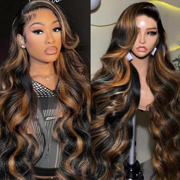 1B/30 Black and Blonde Highlight Body Wave 13x4 Lace Frontal Wigs Human Hair Brazilian Remy Ombre Blonde Colored Lace Front Wig