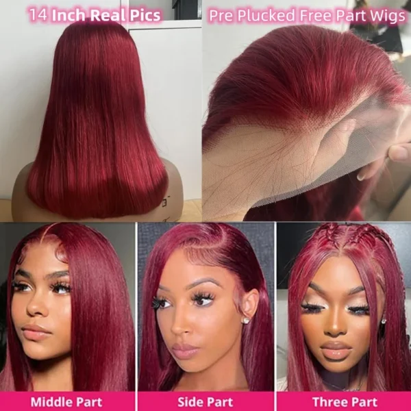 Burgundy Bob Wig Human Hair 13x4 Frontal Lace Straight 99J Short Human Hair Wigs Red Wig Front Human Hair Wig Colored Human Hair