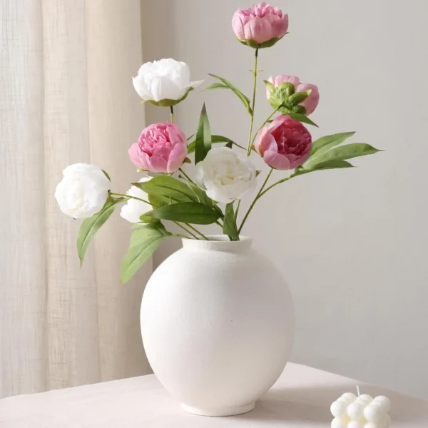 Large White Ceramic Vase, Rustic Farmhouse Decor, 9.8 Inch Tall for Home and Table