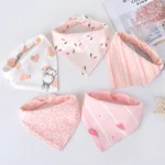 5 pieces/set Baby Triangle Bib Double-layer Cotton Scarf Cartoon Print Drool Towel Feeding Apron Cotton Triangle Bib