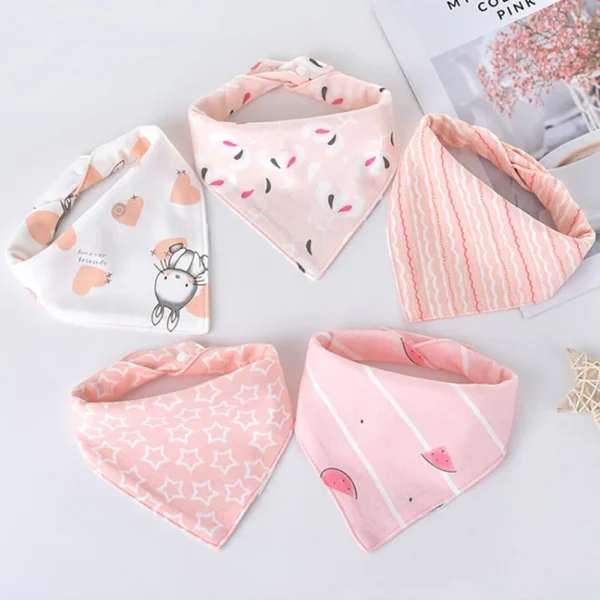 5 pieces/set Baby Triangle Bib Double-layer Cotton Scarf Cartoon Print Drool Towel Feeding Apron Cotton Triangle Bib