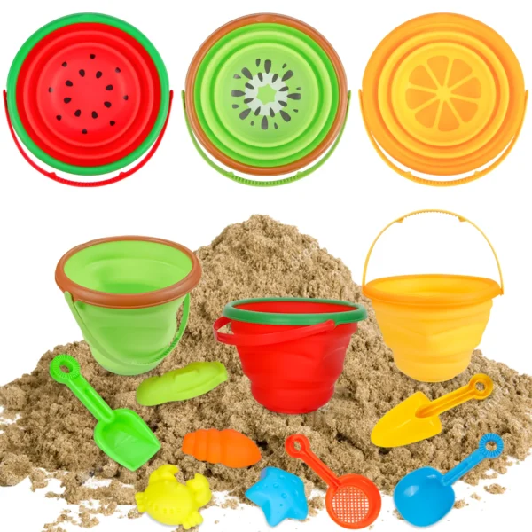 Beach Sand Toys Set for Kids,Silicone Collapsible Foldable Beach Bucket Travel Beach Toys for Summer Camping for Boys Girls
