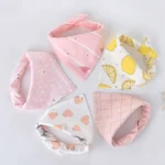 5 pieces/set Baby Triangle Bib Double-layer Cotton Scarf Cartoon Print Drool Towel Feeding Apron Cotton Triangle Bib