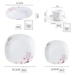 VEWEET ANNIE 60-Piece White Ceramic Pink Floral Porcelain Plate Set with Dinner Soup Dessert Plate ,Cups Saucers for 12 Person