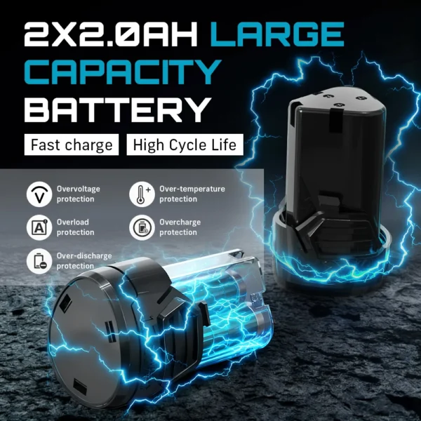 SEESII 3/8"Cordless Electric Wrench 55Nm 6" Extended Ratchet Wrench 12V Rechargeable Angle Wrench Car Repair Tools w/2 Batteries