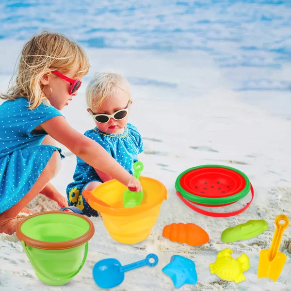 Beach Sand Toys Set for Kids,Silicone Collapsible Foldable Beach Bucket Travel Beach Toys for Summer Camping for Boys Girls