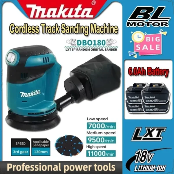 Makita 18V Rechargeable Disc DBO180Z Brushless Random Orbital Sander Woodworking Sanding Putty Polishing Bare Tool