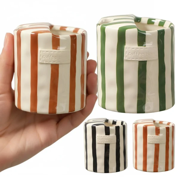 Hand-Painted Retro Striped Ceramic Coffee Mug Vintage Breakfast Cup Coffee Cup for Milk Coffee Juice Latte Hot Cold Drinks