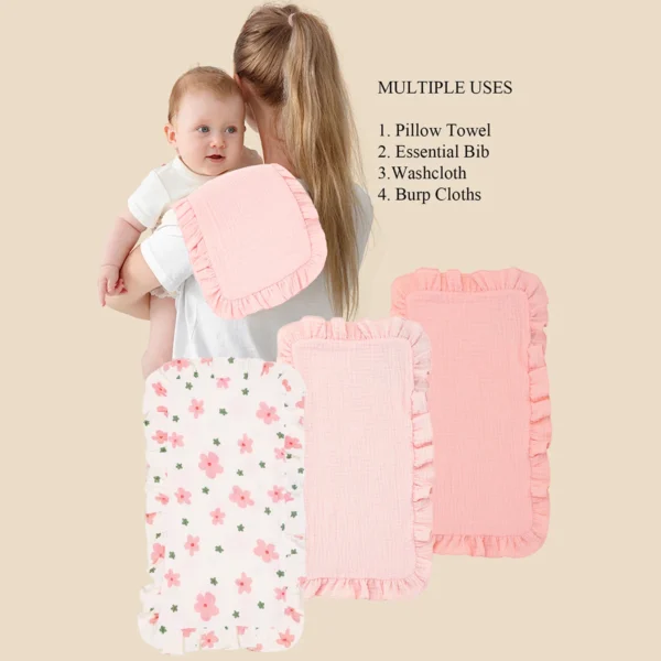 3-piece soft gauze cotton shoulder pad baby burp cloth with ruffles for newborns