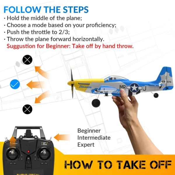 VOLANTEXRC Remote Control Plane 2.4Ghz 4CH 6Axis Gyro Mustang P51D EPP 400mm Wingspan RC Airplane control Fixed Wing 761-5