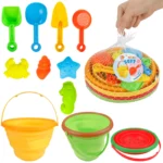 Beach Sand Toys Set for Kids,Silicone Collapsible Foldable Beach Bucket Travel Beach Toys for Summer Camping for Boys Girls