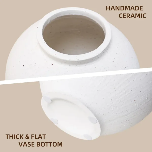 Large White Ceramic Vase, Rustic Farmhouse Decor, 9.8 Inch Tall for Home and Table