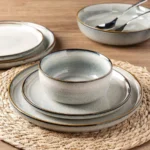 Ceramic Dinnerware Sets for 6 18 Pieces Stoneware Plates and Bowls Sets Reactive Glaze Dishes Scratch Resistant DishwasherandMi