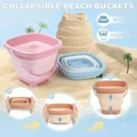 Beach Sand Toys Mesh Shovel Set for 3 Pack Collapsible Sand Buckets and Filter Sand Scooper with Mesh Bag for Shell Collecting