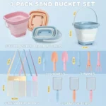 Beach Sand Toys Mesh Shovel Set for 3 Pack Collapsible Sand Buckets and Filter Sand Scooper with Mesh Bag for Shell Collecting