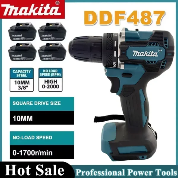 Makita DDF487 Cordless Driver Drill Brushless Electric Impact Screwdriver Rechargeable Power Brushless Motor For 18V Battery