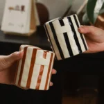 Hand-Painted Retro Striped Ceramic Coffee Mug Vintage Breakfast Cup Coffee Cup for Milk Coffee Juice Latte Hot Cold Drinks