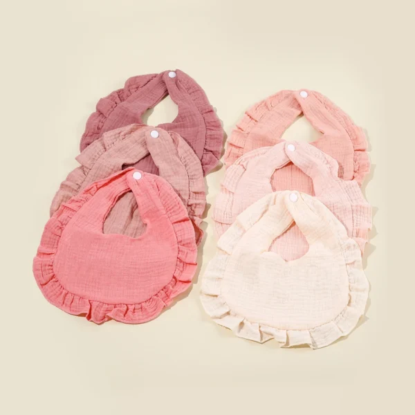 Hot Sale Children Bib Set Cotton Muslin Toddler Baby Comfort Saliva Color Dorp Shape Towel Solid With Button Kid Bibs