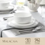 MALACASA 12/24 Piece Ceramic Porcelain Dinnerware Set with 4 Pcs Dinner/Dessert Plates,Bowl Tableware Set Service for 4
