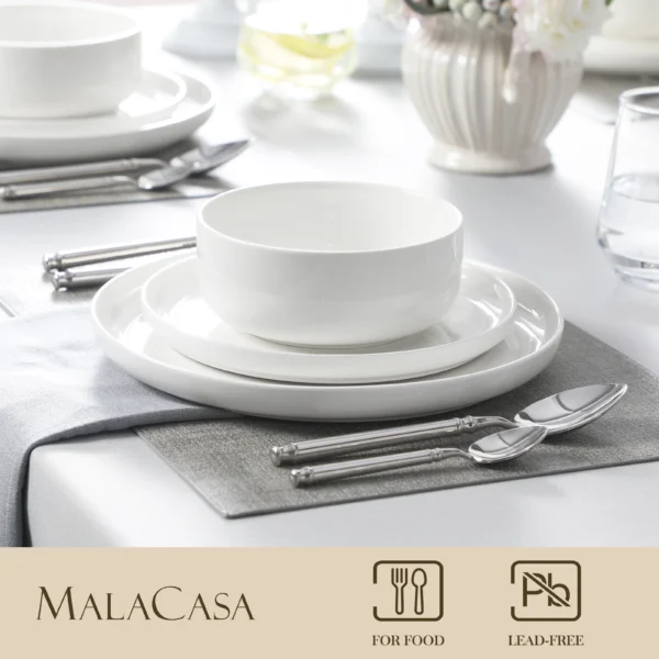 MALACASA 12/24 Piece Ceramic Porcelain Dinnerware Set with 4 Pcs Dinner/Dessert Plates,Bowl Tableware Set Service for 4