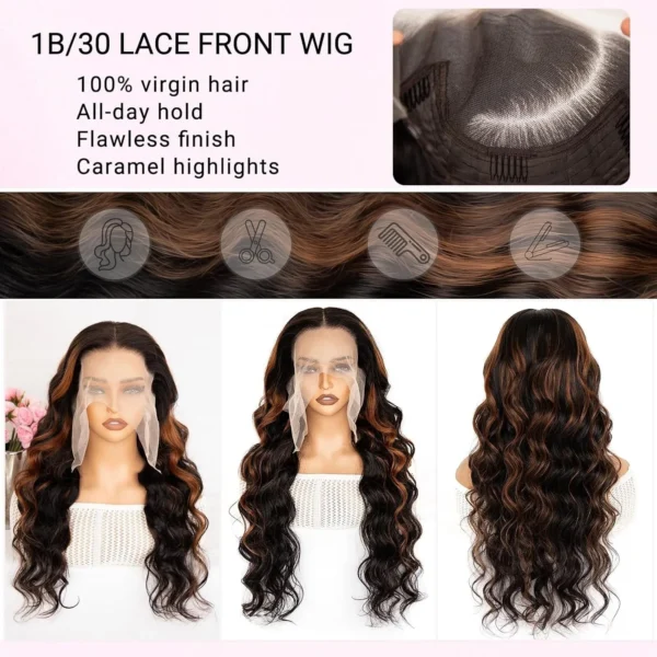 1B/30 Black and Blonde Highlight Body Wave 13x4 Lace Frontal Wigs Human Hair Brazilian Remy Ombre Blonde Colored Lace Front Wig