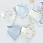 5 pieces/set Baby Triangle Bib Double-layer Cotton Scarf Cartoon Print Drool Towel Feeding Apron Cotton Triangle Bib