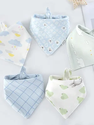 5 pieces/set Baby Triangle Bib Double-layer Cotton Scarf Cartoon Print Drool Towel Feeding Apron Cotton Triangle Bib