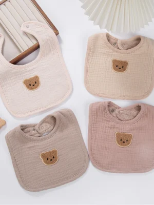 Cute Bear Muslin Cotton Baby Bibs Saliva Towel U-Absorbent Pockets Korean Children Kids Boys Girls Bandanas Feeding Burp Clothes