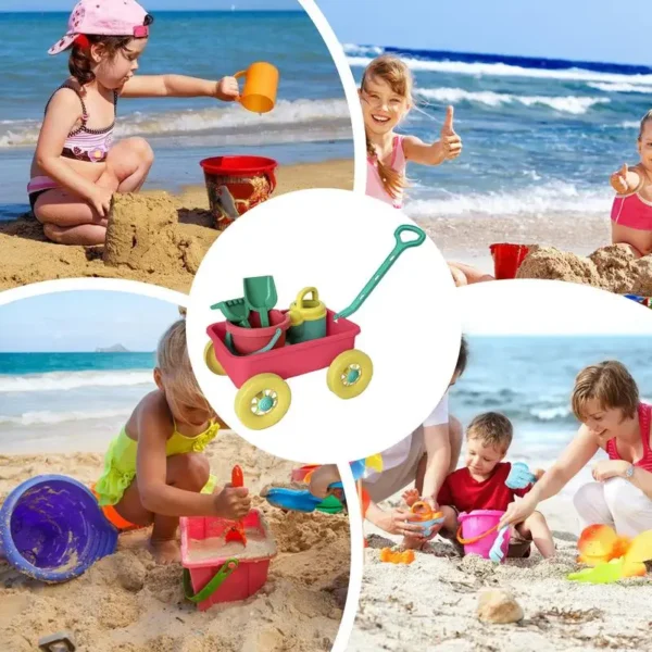 Toddler Beach Toys Early Learning Sand Play Toys With Trolley 8 Pieces Fun Outdoor Playset For Seaside Beach Outside Camping