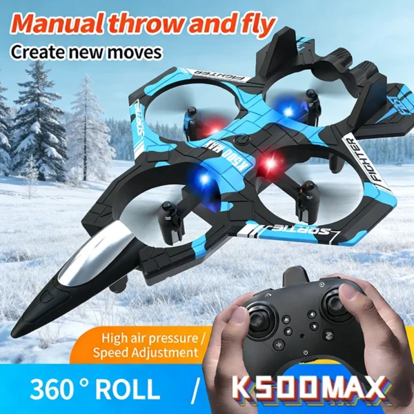 K500 MAX RC Plane Fighter 2.4G Remote Control Stunt Glider 360 ° Rolling Flight Flying EPP Foam Airplane with LED Toys for Kids