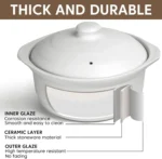White Ceramic Casserole Pot with Lid, 3.4 Quart Clay Cookware for Soup, Rice & Stews