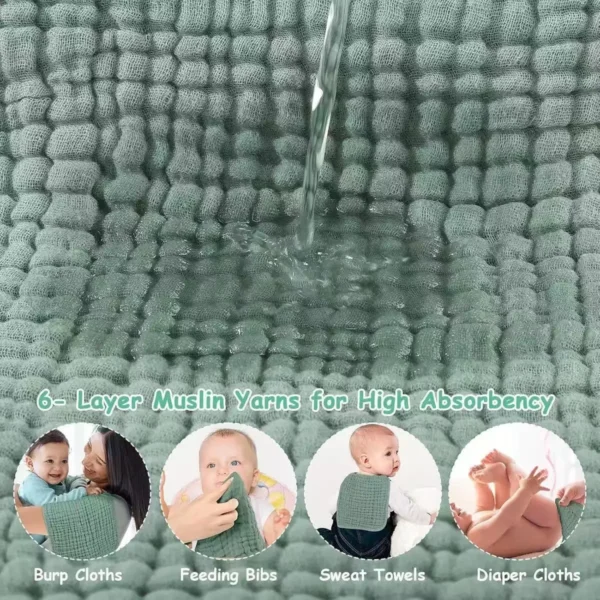 5-piece set Soft and absorbent 6-layer pure cotton gauze baby burp cloth Newborn drooling teething burp towel Bib