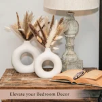 Set of 3 White Ceramic Vases with 65 PCS Dried Pampas Grass, Boho Modern Decor for Home Office