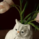 Cute White Cat Ceramic Vase Desk Decoration Flowers Arrangement Artificial Flower Decorative Floral Vases Room Aesthetic Decor