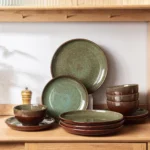 Stoneware Dinnerware Sets Service for 4, 12 pcs Reactive Glaze Plates and Bowls Sets, Handmade Ceramic Dish Set, Highly Chip and