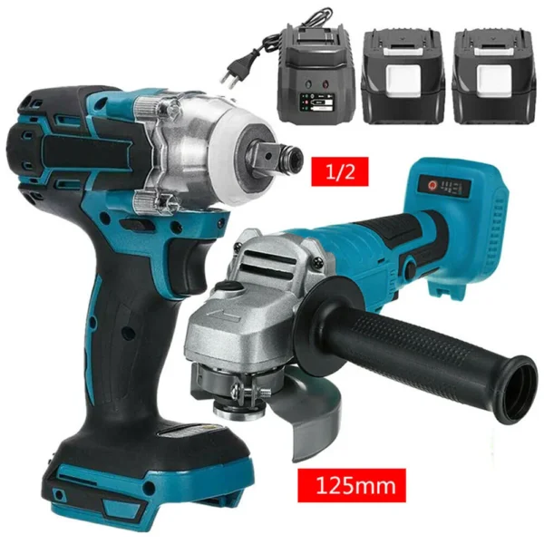 Power Tool Sets Impact Wrench 125mm Brushless Electric Angle Grinder 18V Battery Devices Combo Kit Power Tool