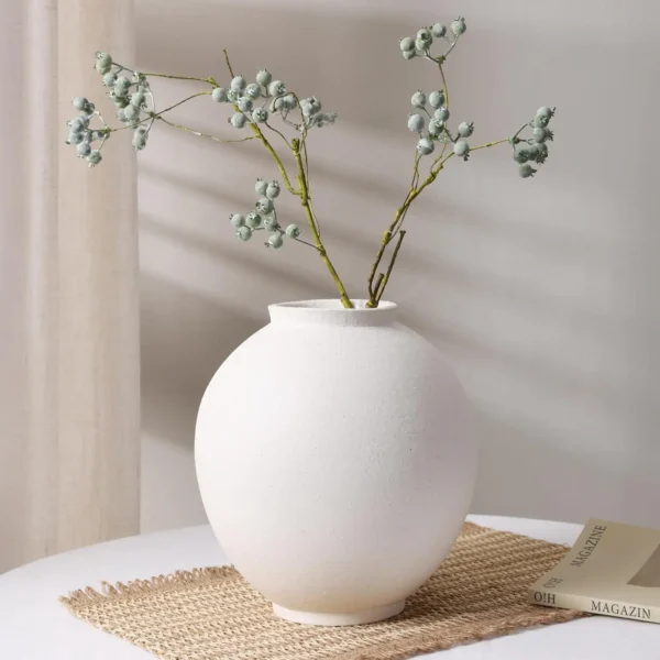 Large White Ceramic Vase, Rustic Farmhouse Decor, 9.8 Inch Tall for Home and Table