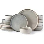 Ceramic Dinnerware Sets for 6 18 Pieces Stoneware Plates and Bowls Sets Reactive Glaze Dishes Scratch Resistant DishwasherandMi