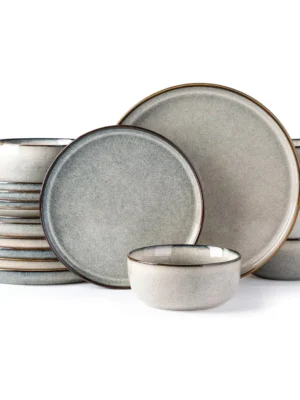 Ceramic Dinnerware Sets for 6 18 Pieces Stoneware Plates and Bowls Sets Reactive Glaze Dishes Scratch Resistant DishwasherandMi