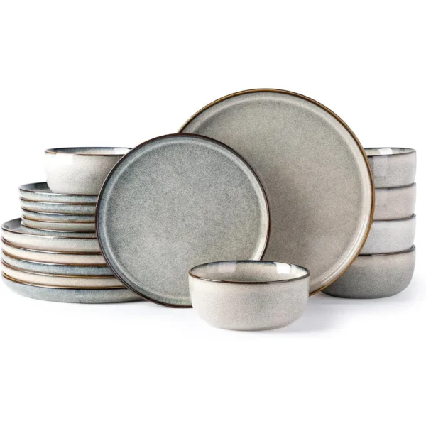 Ceramic Dinnerware Sets for 6 18 Pieces Stoneware Plates and Bowls Sets Reactive Glaze Dishes Scratch Resistant DishwasherandMi